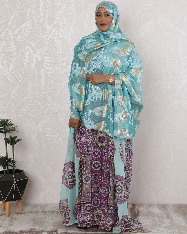 Azure Blossom Embroidered Fransawi Silk Chiffon Garbasaar Fabric, 110 cm Width – French Elegance in Textile Art-Piece of 2.0 Mtrs-D18661