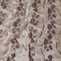 Blush Gold Leaf Embroidery Silk Chiffon Garbasaar Fabric, 110 cm Wide – French Couture Elegance- Piece of 2.0 Mtrs-D18664