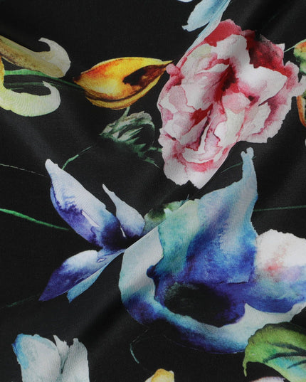 Midnight Florals Viscose Fabric - Vibrant Digital Print, Luxurious Draping, Crafted in India, 110cm Wide-D18726 - Regal Fabrics
