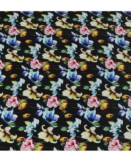 Midnight Florals Viscose Fabric - Vibrant Digital Print, Luxurious Draping, Crafted in India, 110cm Wide-D18726 - Regal Fabrics