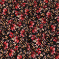 Elegant Autumnal Blossoms Viscose Fabric, 110 cm Width - Luxurious Red & Orange Floral Print on Black-D18730 - Regal Fabrics