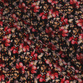 Elegant Autumnal Blossoms Viscose Fabric, 110 cm Width - Luxurious Red & Orange Floral Print on Black-D18730 - Regal Fabrics