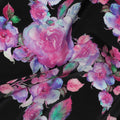 Enchanted Rose Symphony Viscose Fabric, 110 cm Width - Deep Pink Blooms on Midnight Black-D18734 Regal Fabrics