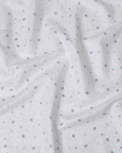 قماش كتان رخام مطبوع عليه زهور من اثيريل، عرض 150 سم - لمسات ازرق ثلجي على ابيض-D18742