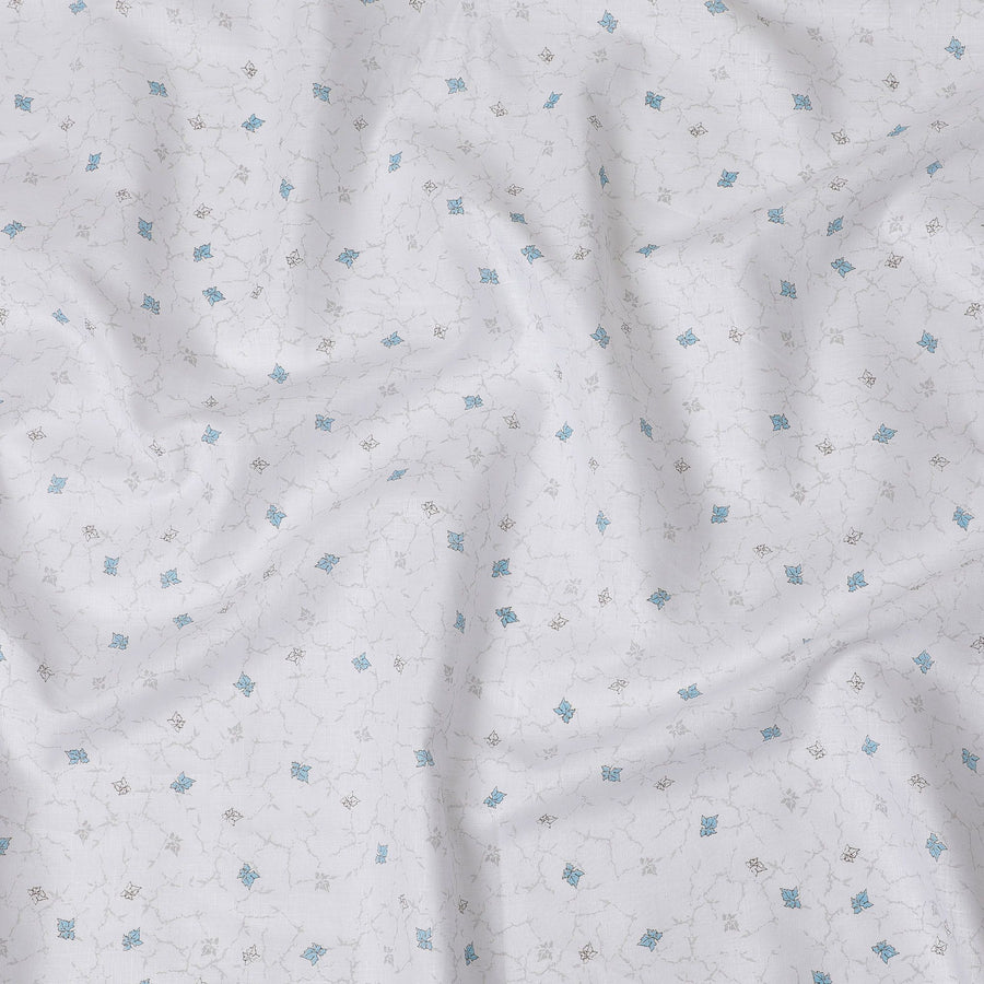 قماش كتان رخام مطبوع عليه زهور من اثيريل، عرض 150 سم - لمسات ازرق ثلجي على ابيض-D18742