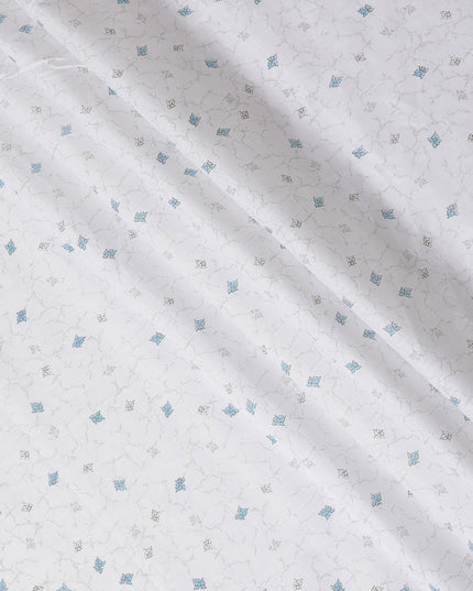 قماش كتان رخام مطبوع عليه زهور من اثيريل، عرض 150 سم - لمسات ازرق ثلجي على ابيض-D18742
