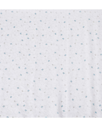 قماش كتان رخام مطبوع عليه زهور من اثيريل، عرض 150 سم - لمسات ازرق ثلجي على ابيض-D18742