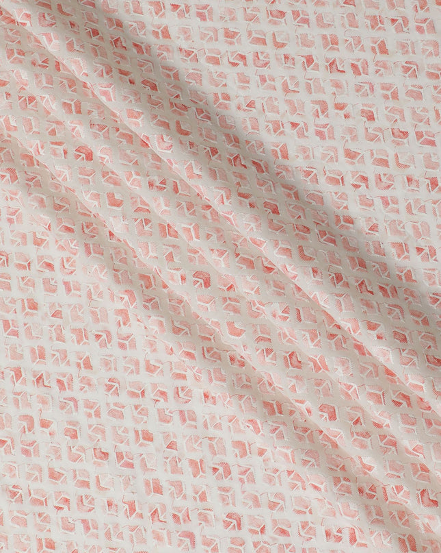 قماش قطني صناعي مطرز بأوراق المرجان الأنيقة - عرض 110 سم، مصنوع في الهند-D18744