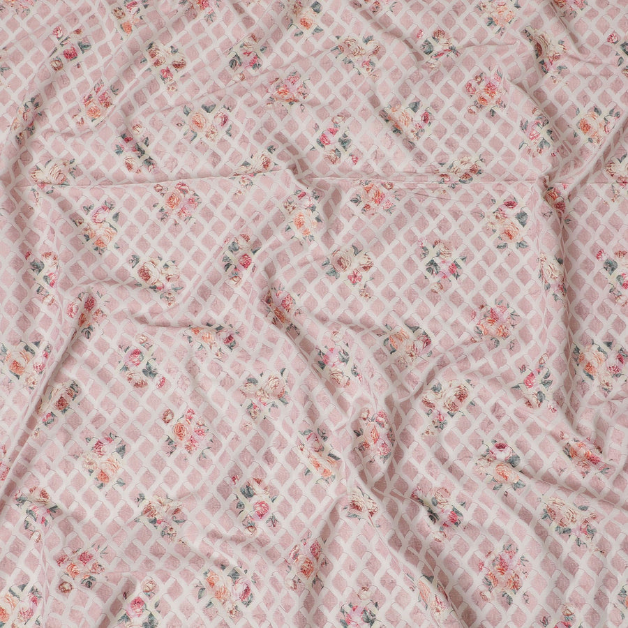 Romantic Floral-Embroidered Synthetic Cotton Fabric - Soft Pink, 110cm Wide-D18745