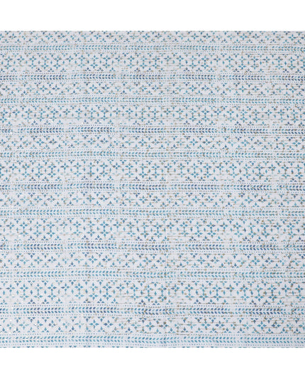 Geometric Pattern Embroidered Synthetic Cotton Fabric - Cool Blue, 110cm Wide-D18746