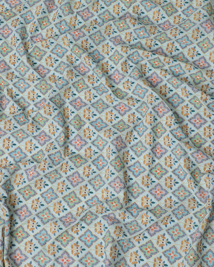 Artisanal Cotton Voile Fabric with Delicate Embroidery - Pastel Mosaic, 110cm Width-D18748