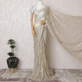 Light gold French Chantilly Two-Tone Lace Saree with Stone Work - 110cm x 5.5 Mtrs Piece-D18774