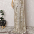 Light gold French Chantilly Two-Tone Lace Saree with Stone Work - 110cm x 5.5 Mtrs Piece-D18774