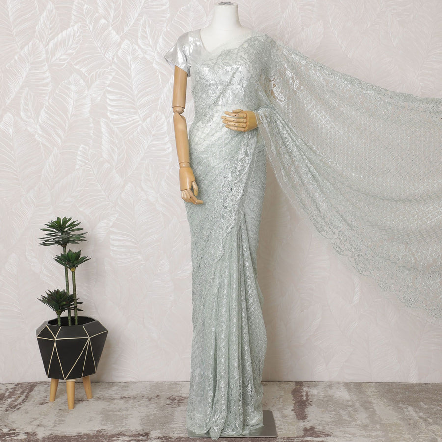 Vintage Rose Two-Tone French Chantilly Lace Saree with Stone Embellishments - 110cm x 5.5 Mtrs Piece-D18775 Regal Fabrics