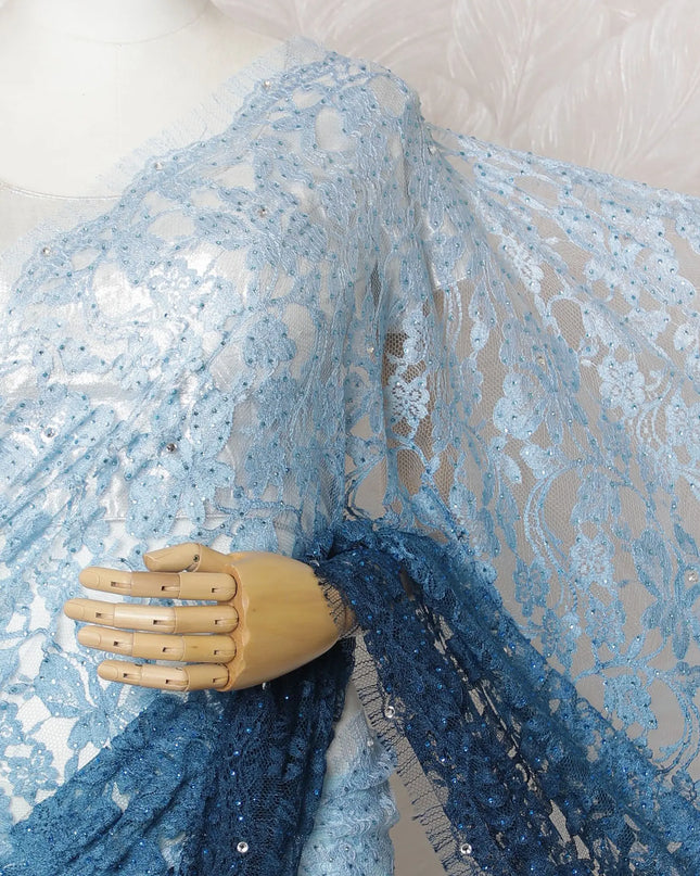 Emerald Enchantment Two-Tone French Chantilly Lace Saree with Stone Work - 110cm x 5.5 Mtrs Piece-D18776 Regal Fabrics