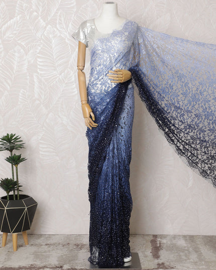 Teal Temptation Two-Tone French Chantilly Lace Saree with Stone Work - 110cm x 5.5 Mtrs Piece-D18777 Regal Fabrics