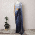 Teal Temptation Two-Tone French Chantilly Lace Saree with Stone Work - 110cm x 5.5 Mtrs Piece-D18777 Regal Fabrics