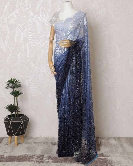 Teal Temptation Two-Tone French Chantilly Lace Saree with Stone Work - 110cm x 5.5 Mtrs Piece-D18777 Regal Fabrics