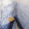 Teal Temptation Two-Tone French Chantilly Lace Saree with Stone Work - 110cm x 5.5 Mtrs Piece-D18777 Regal Fabrics