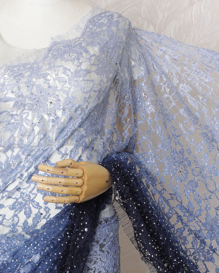 Teal Temptation Two-Tone French Chantilly Lace Saree with Stone Work - 110cm x 5.5 Mtrs Piece-D18777 Regal Fabrics