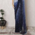 Teal Temptation Two-Tone French Chantilly Lace Saree with Stone Work - 110cm x 5.5 Mtrs Piece-D18777 Regal Fabrics