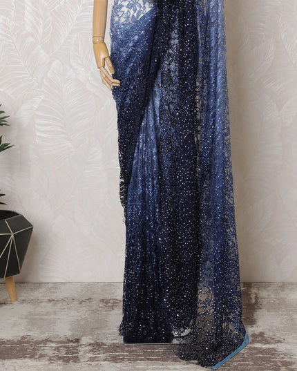 Teal Temptation Two-Tone French Chantilly Lace Saree with Stone Work - 110cm x 5.5 Mtrs Piece-D18777 Regal Fabrics
