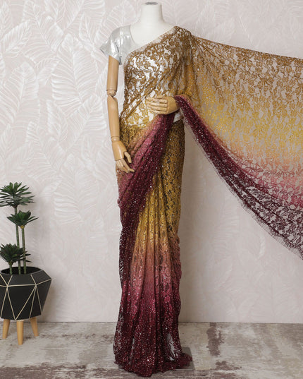 Ethereal Blossom Premium French chantilly Ombre lace Saree with embroidery, bead work and Stone Embellishments - 110cm x 5.5 Mtrs Piece-D18779 Regal Fabrics