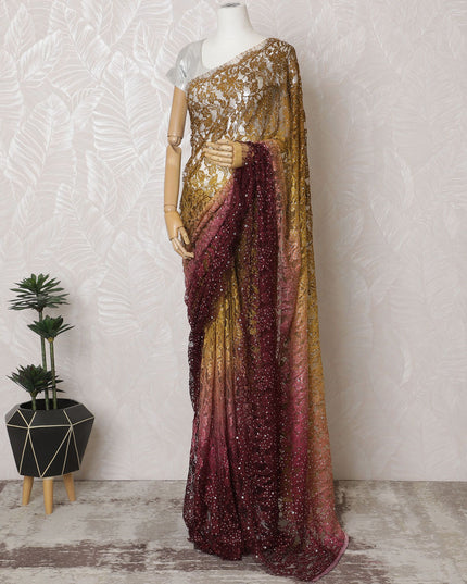 Ethereal Blossom Premium French chantilly Ombre lace Saree with embroidery, bead work and Stone Embellishments - 110cm x 5.5 Mtrs Piece-D18779 Regal Fabrics