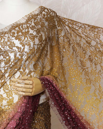 Ethereal Blossom Premium French chantilly Ombre lace Saree with embroidery, bead work and Stone Embellishments - 110cm x 5.5 Mtrs Piece-D18779 Regal Fabrics