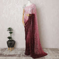 Rse pink to Burgundy Premium French chantilly Ombre lace Saree with Stone Work - 110cm x 5.5 Mtrs Piece-D18780 Regal Fabrics