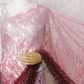 Rse pink to Burgundy Premium French chantilly Ombre lace Saree with Stone Work - 110cm x 5.5 Mtrs Piece-D18780 Regal Fabrics