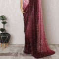 Rse pink to Burgundy Premium French chantilly Ombre lace Saree with Stone Work - 110cm x 5.5 Mtrs Piece-D18780 Regal Fabrics
