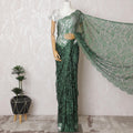 Emerald green Premium French Chantilly lace saree with Stone Work - 110cm x 5.5 Mtrs Piece-D18783 Regal Fabrics