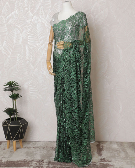 Emerald green Premium French Chantilly lace saree with Stone Work - 110cm x 5.5 Mtrs Piece-D18783 Regal Fabrics