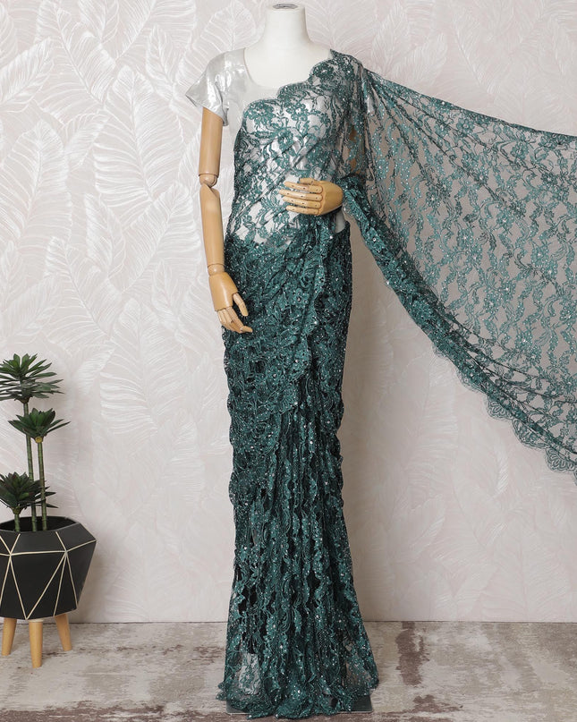 Mint Mist Premium French Chantilly lace saree with Stone Work - 110cm x 5.5 Mtrs Piece-D18784