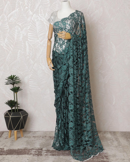 Mint Mist Premium French Chantilly lace saree with Stone Work - 110cm x 5.5 Mtrs Piece-D18784