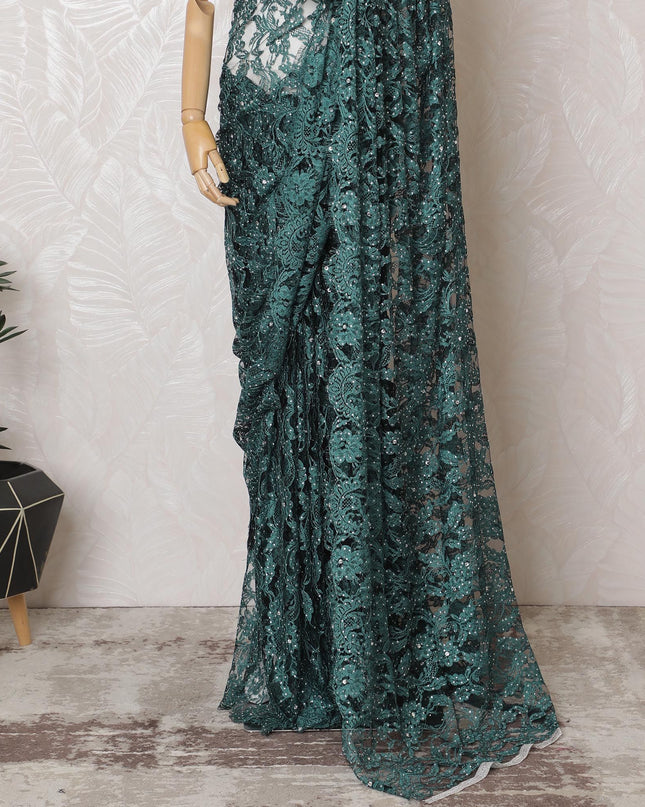 Mint Mist Premium French Chantilly lace saree with Stone Work - 110cm x 5.5 Mtrs Piece-D18784