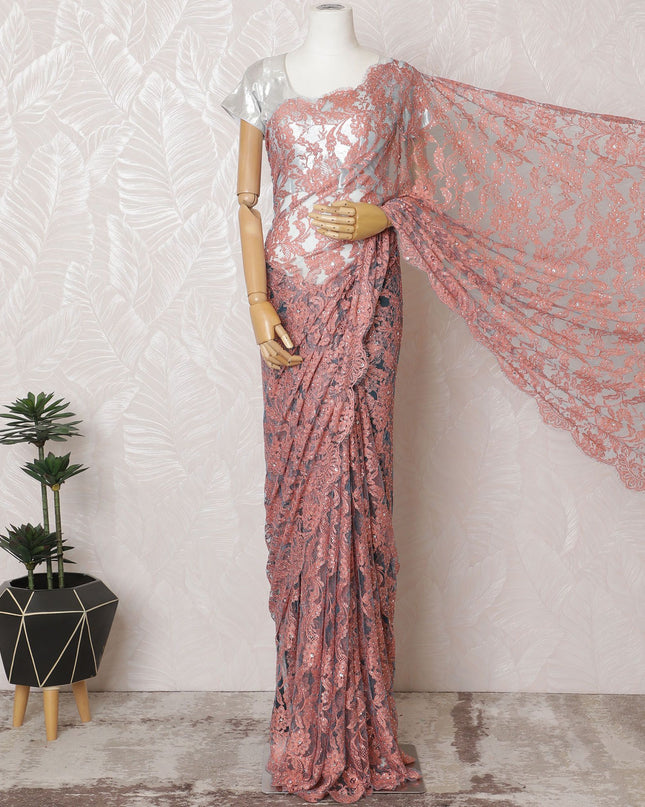 Pearl Sheen Premium French Chantilly lace saree with Stone Work - 110cm x 5.5 Mtrs Piece-D18785