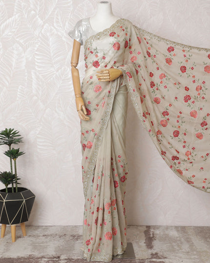 Spring Whispers Premium Silk Organza Saree with Embroidery and Stone Work - 110cm x 5.5 Mtrs Piece-D18786