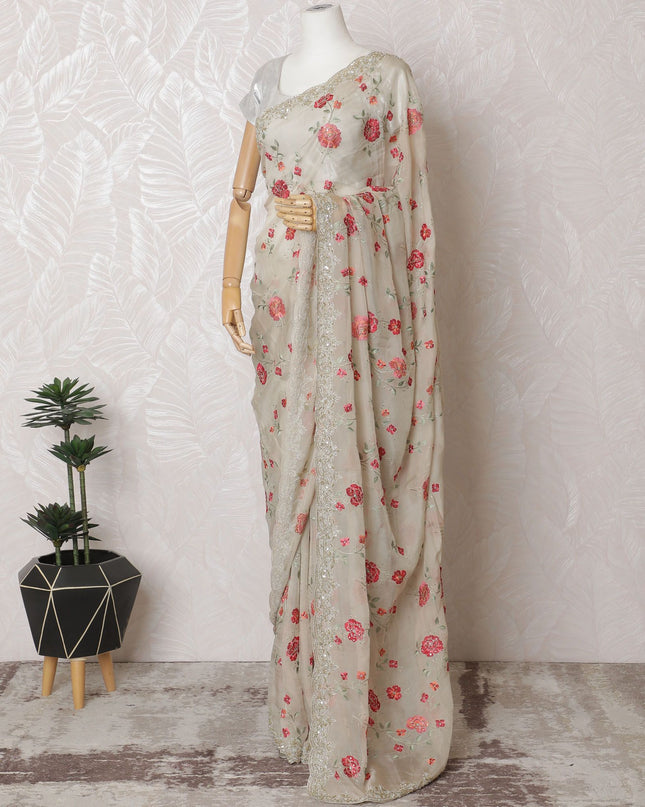 Spring Whispers Premium Silk Organza Saree with Embroidery and Stone Work - 110cm x 5.5 Mtrs Piece-D18786