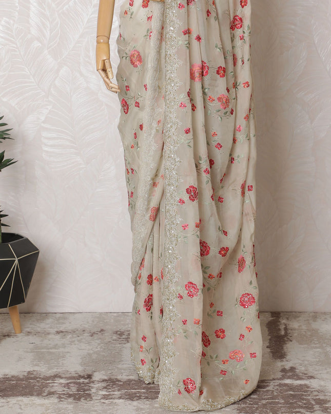 Spring Whispers Premium Silk Organza Saree with Embroidery and Stone Work - 110cm x 5.5 Mtrs Piece-D18786