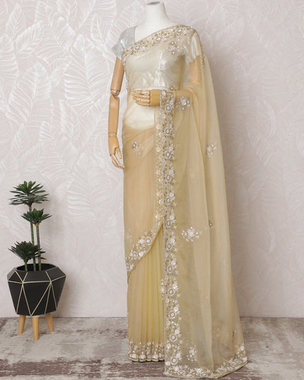 Gold Premium Silk Organza Saree with Embroidery and Stone Work - 110cm x 5.5 Mtrs Piece-D18787