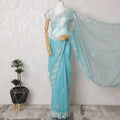 Sky Serenity Premium Silk Organza Saree with Embroidery and Stone Work - 110cm x 5.5m-D18788