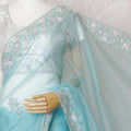 Sky Serenity Premium Silk Organza Saree with Embroidery and Stone Work - 110cm x 5.5m-D18788