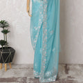 Sky Serenity Premium Silk Organza Saree with Embroidery and Stone Work - 110cm x 5.5m-D18788