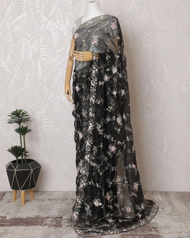 Midnight Floral Premium Silk Organza Saree with Embroidery and Stone Work - 110cm x 5.5m-D18789