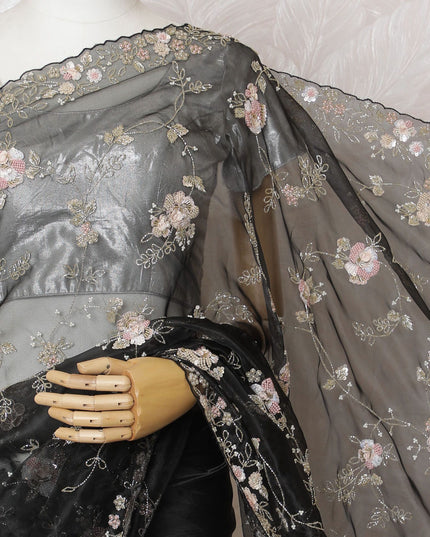 Midnight Floral Premium Silk Organza Saree with Embroidery and Stone Work - 110cm x 5.5m-D18789