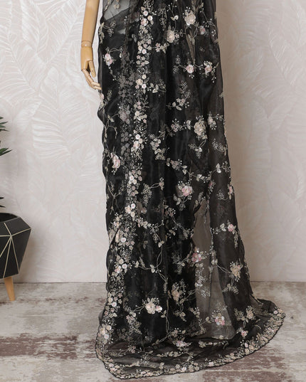 Midnight Floral Premium Silk Organza Saree with Embroidery and Stone Work - 110cm x 5.5m-D18789