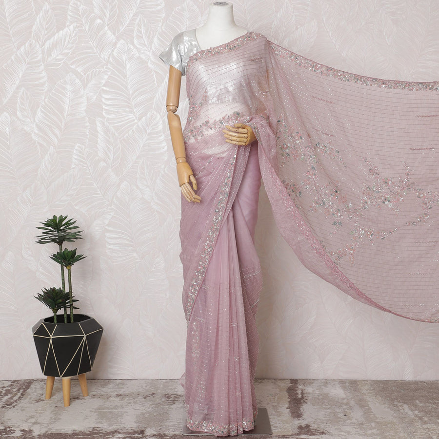 Blush Elegance Premium Silk Organza Saree with Embroidery and Stone Work - 110cm x 5.5m-D18790