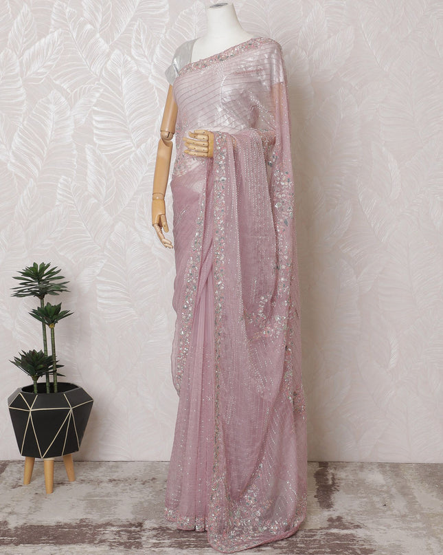 Blush Elegance Premium Silk Organza Saree with Embroidery and Stone Work - 110cm x 5.5m-D18790